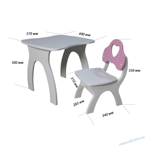 Фото 2. Детский стол со стулом Бабочка (белый с розовым)