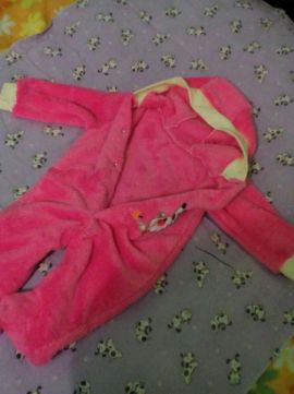 Фото 7. Піжамка тепла махрова для немовлят/человечек с капюшоном розового цвета