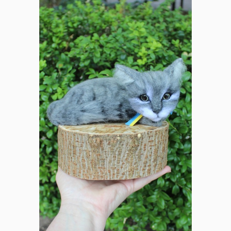 Фото 3. Котик сірий валяна іграшка інтерєрна сувенір подарунок кошка хендмєйд кошка игрушка