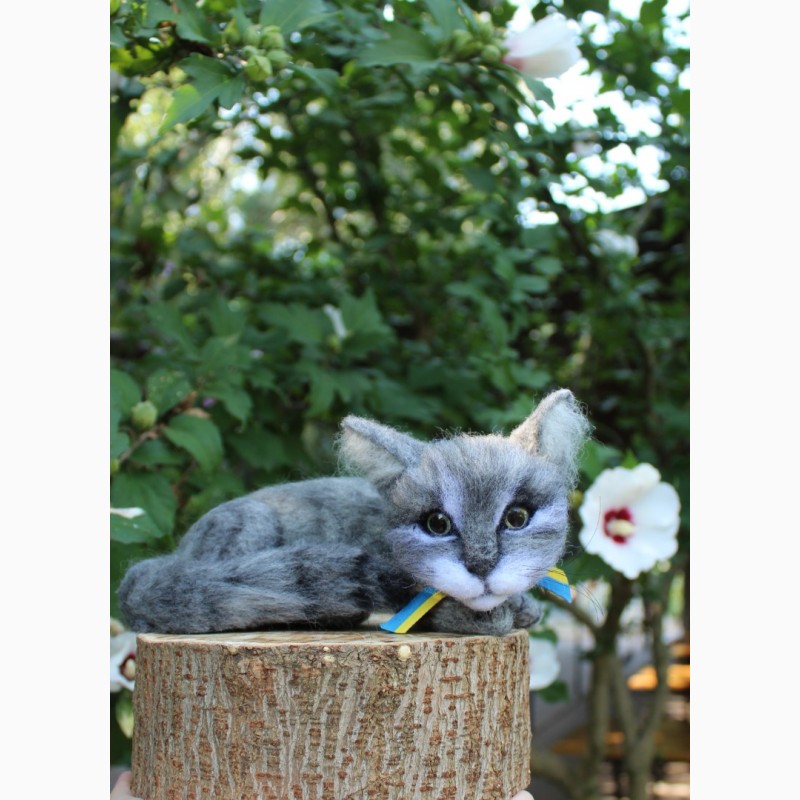 Фото 5. Котик сірий валяна іграшка інтерєрна сувенір подарунок кошка хендмєйд кошка игрушка