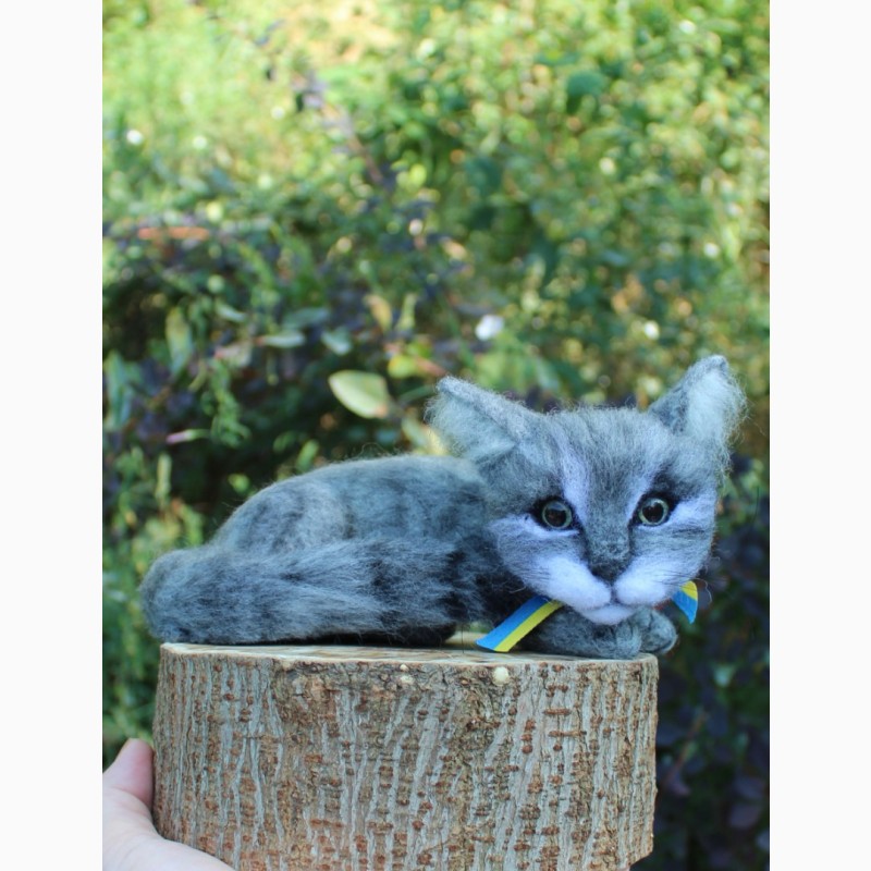 Фото 7. Котик сірий валяна іграшка інтерєрна сувенір подарунок кошка хендмєйд кошка игрушка