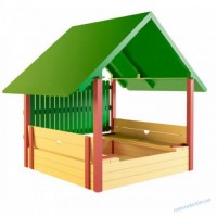 Песочница-домик с лавочками крышей и защитным забором