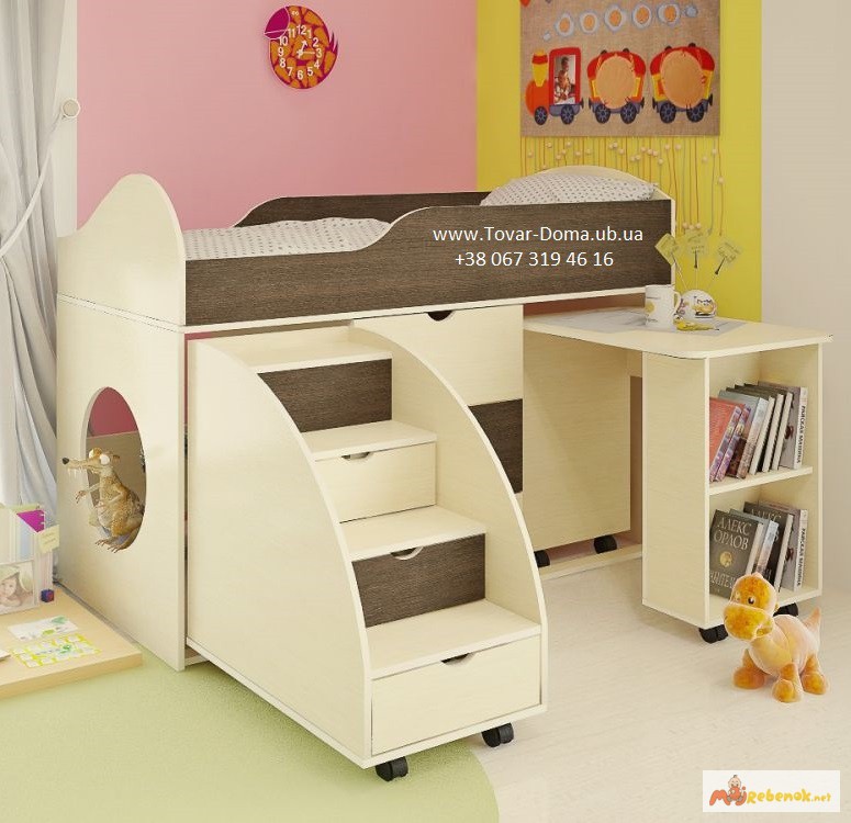 Кровать детская со шкафом и столом под спальным местом