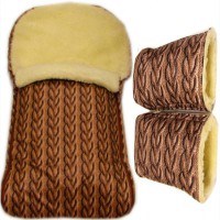 Акция! Комплект зимний: конверт и рукавицы на овчине в коляску (санки)