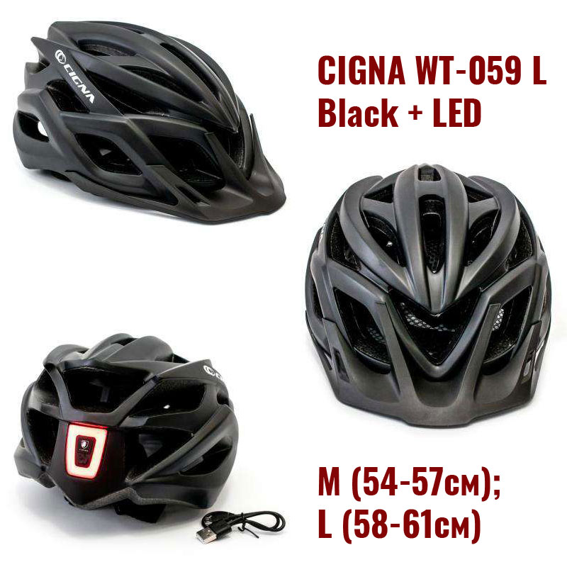 Фото 4. Шлем CIGNA WT-059 L (58-61см) Черный (Black) + LED (HEAD-052)
