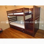 Двухъярусная кровать Шериф+ со ступенями из массива дерева