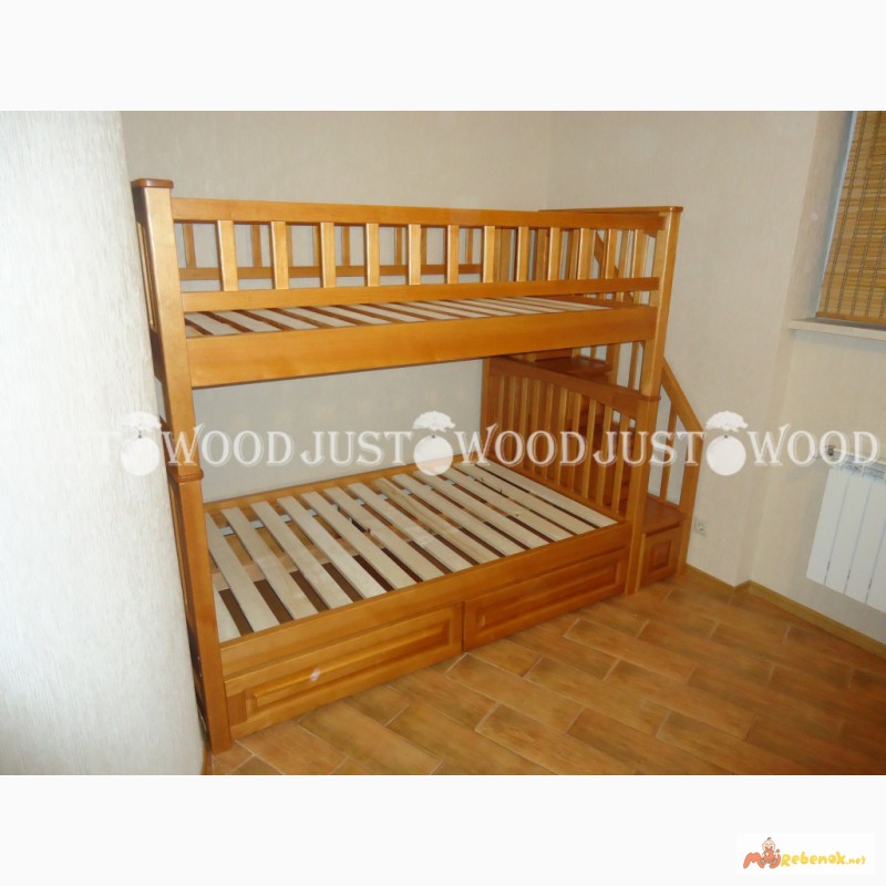 Фото 6. Двухъярусная кровать Простоквашино+ со ступенями из натурального дерева