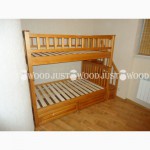 Двухъярусная кровать Простоквашино+ со ступенями из натурального дерева