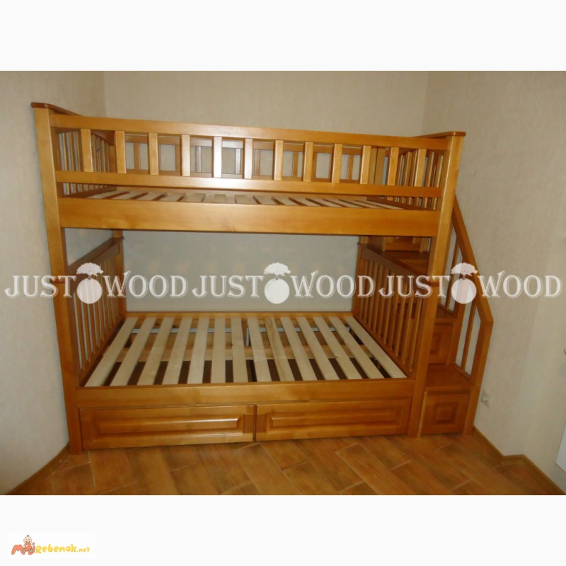 Фото 7. Двухъярусная кровать Простоквашино+ со ступенями из натурального дерева
