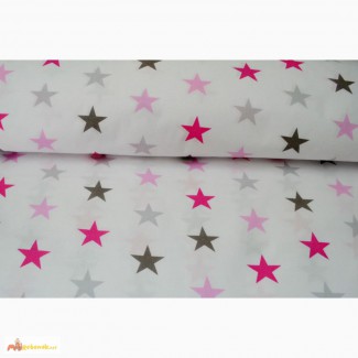 Детское постельное белье натуральное, Комплект Звезды серо-розовые