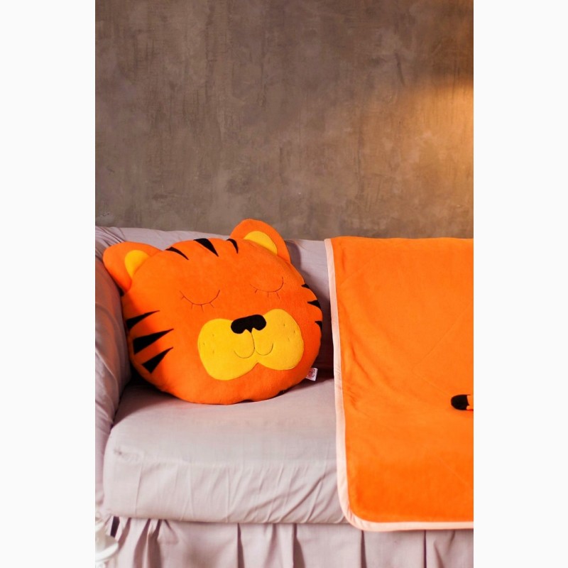 Фото 2. Плед и подушка набор для детей, подарочный набор для детей с оранжевым тигром