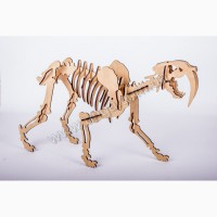 Динозавр Саблезубый тигр 3д пазлы-конструктор из дерева в коробке лазерная резка
