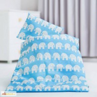 Детское белье в кроватку для новорожденных, Комплект Слоники голубые