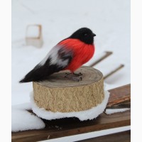Снегирь птица игрушка хендмєйд валяная из шерсти ручной работы интерьерная снігур птах