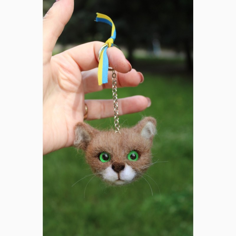 Фото 4. Кот брелок іграшка валяна прикраса подарунок сувенір кошка з шерсті інтерєрна кіт брошь
