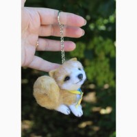 Брелок собачка акіто іграшка валяна з шерсті інтерєрний пес з вовни подарунок сувенір