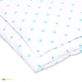 Детское постельное белое белье с звездочками бирюзового цвета