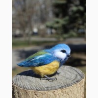 Синица Лазоревка интерьерная игрушка хендмєйд птица валяная из шерсти подарок сувенир птах