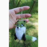 Зелена лиса брелок іграшка валяна з шерсті інтерєрна лисичка подарунок лисиця сувенір
