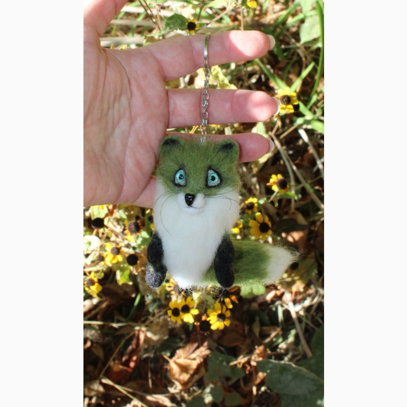Фото 4. Зелена лиса брелок іграшка валяна з шерсті інтерєрна лисичка подарунок лисиця сувенір