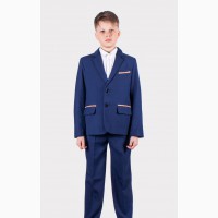 Школьный костюм для мальчика синего цвета с заплатками